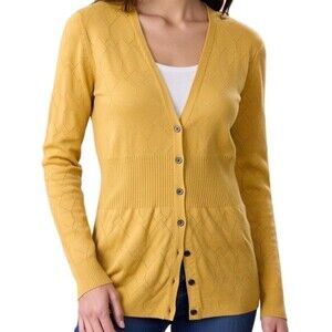 NIC+ZOE Cardigan Sweater Womens Size L Yellow Open Front Knit